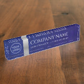 Bedrijf Logo Royal Blue Leather and Silver Custom Naambordje (Zijkant)