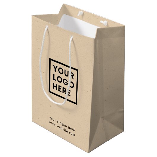 Bedrijf Logo Rustic Kraft Modern Medium Cadeauzakje (Voorkant Gekanteld)