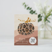 Bedrijf Logo Thanksgiving Boho Leopard Pumpkin Feestdagenkaart (Staand voorkant)