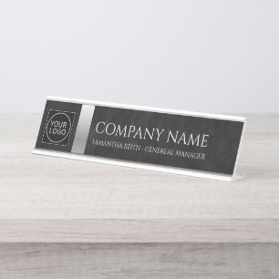 Bedrijf Logo Zwart en Zilver Custom Bureau Naambordje