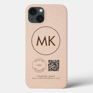 Bedrijf met Logo QR-code Monogram Cream Faux Leath iPhone 13 Hoesje