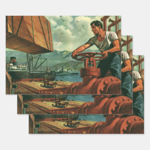  bedrijf, olietanker schip met dokwerker inpakpapier vel