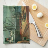  bedrijf, olietanker schip met dokwerker theedoek (Quarter Fold)