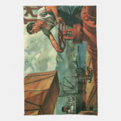  bedrijf, olietanker schip met dokwerker theedoek (Verticaal)