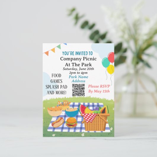 Bedrijf Picknick Zomer QR code Sjabloon uitnodigen (Staand voorkant)