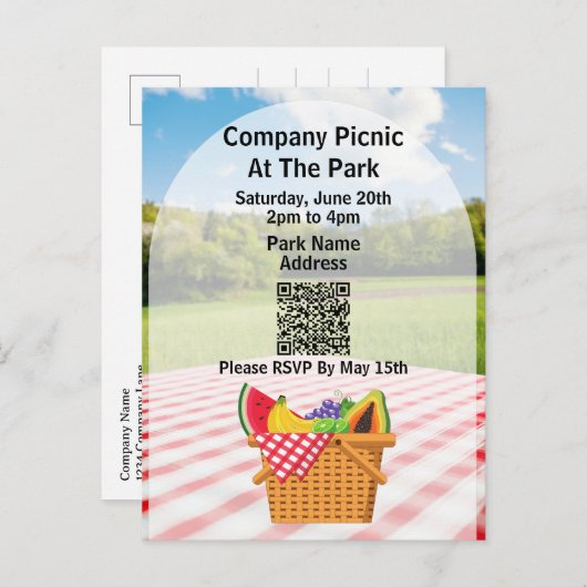 Bedrijf Picnic Park QR Code Basket Uitnodiging Briefkaart (Voorkant / Achterkant)