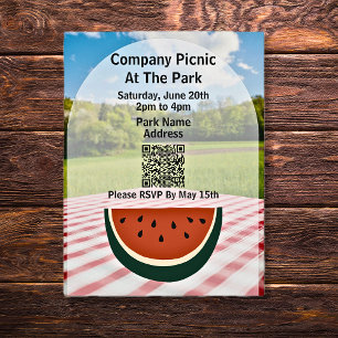 Bedrijf Picnic Park QR Code Watermelon Uitnodiging Briefkaart