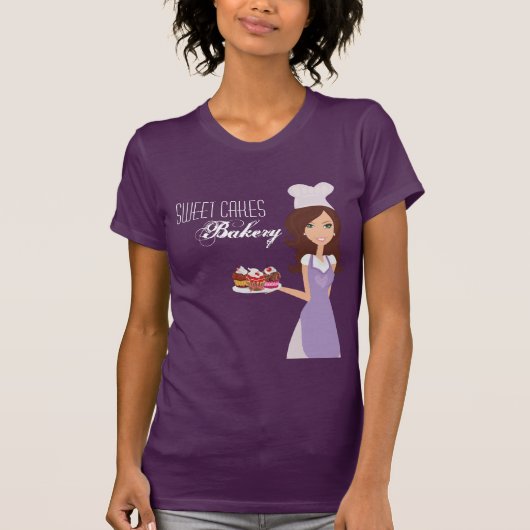 Bedrijf T-Shirt Brunette Baker Paarse Cup Cakes (Voorkant)