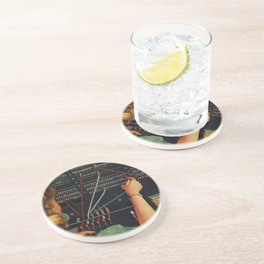 bedrijf, telefoonswitchbordbeheerder zandsteen onderzetter (Zijkant)