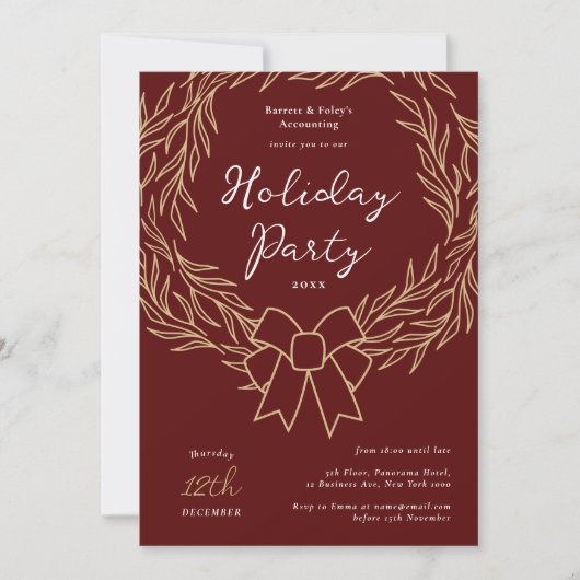 Bedrijf Vakantie Partij Rood & Gouden Krans Zakeli Kaart (Voorkant)