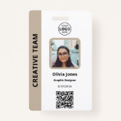Bedrijf Werknemer Foto ID QR Code Beige Badge (Voorkant)