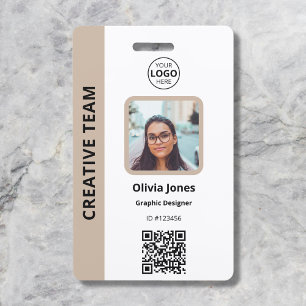 Bedrijf Werknemer Foto ID QR Code Beige Badge