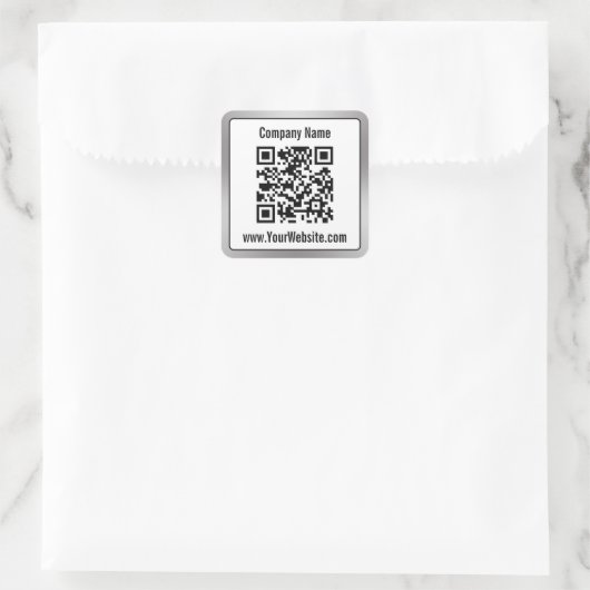 Bedrijf Zwart Wit Zilver Bedrijfsnaam QR Code Vierkante Sticker (Tas)