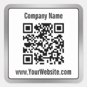 Bedrijf Zwart Wit Zilver Bedrijfsnaam QR Code Vierkante Sticker (Voorkant)