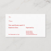 Bedrijfs Bedrijfs Robuuste Vakantie- Cadeaucertifi Kortingskaartje (Achterkant)