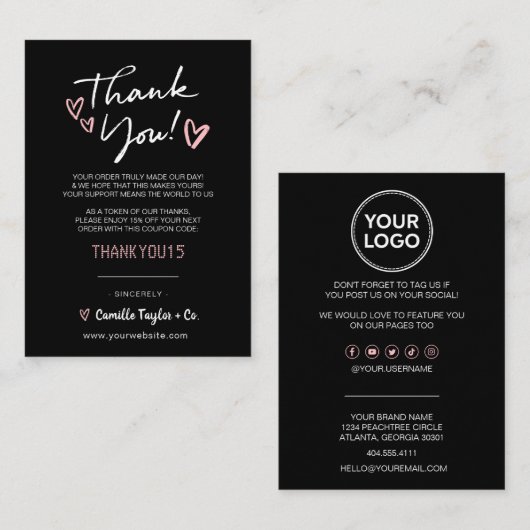 Bedrijfs Dank u & Code van de Korting | Modern Klantenkaartje (Voorkant / Achterkant)