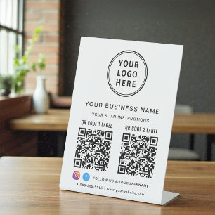 Bedrijfs Logo 2 QR Codes Sociale Media Reclamebord Met Voetstuk
