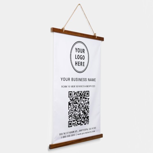 Bedrijfs Logo- en QR-code Hangend Wandkleed (Gebogen)