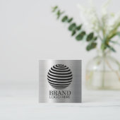 Bedrijfs Logo QR Code Moderne Metallic Silver Contactkaartje (Staand voorkant)