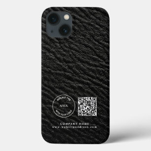 Bedrijfs Logo QR Code Naam Zwarte Faux Leder iPhone 13 Hoesje