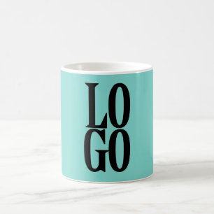 Bedrijfs- of zakelijk logo op turquoise koffiemok