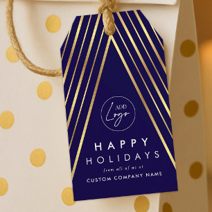 Bedrijfsbedrijf Logo Navy Gold Christmas Tree Cadeaulabel