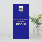 Bedrijfsdiner Menukaart Logo Elegant Marineblauw G (Staand voorkant)