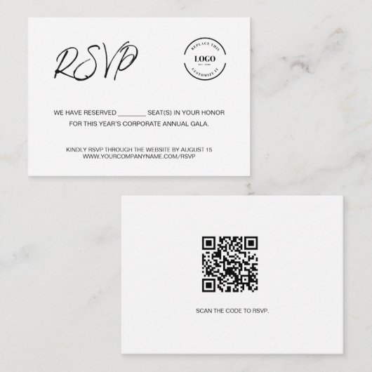 Bedrijfsevenement RSVP website QR CODE Informatiekaartje (Voorkant / Achterkant)