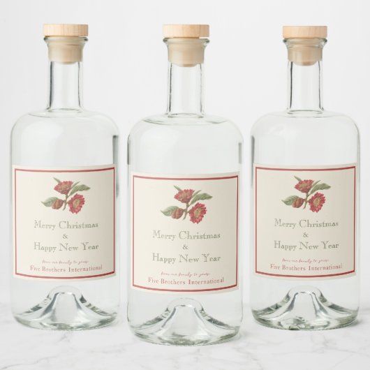  bedrijfsfeestdag - Red Floral Likeurfles Etiket (Flessen)