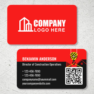Bedrijfslogo Aannemer QR-code Rood Professioneel Visitekaartje