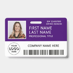 Bedrijfslogo Foto ID Barcode Paars Naam Badge