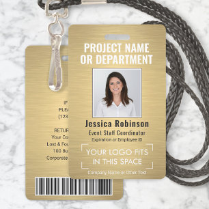 Bedrijfslogo Foto ID QR Barcode Geborsteld Goud Badge