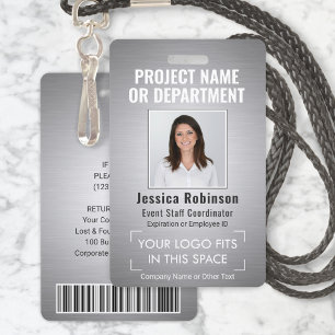 Bedrijfslogo Foto ID QR Barcode Geborsteld Grijs Badge