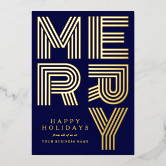 Bedrijfslogo Prettig Kerstmis Navy & Goud Folie Feestdagenkaart
