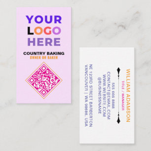 Bedrijfslogo & QR-code Witte & Roze Bakkerij Visitekaartje