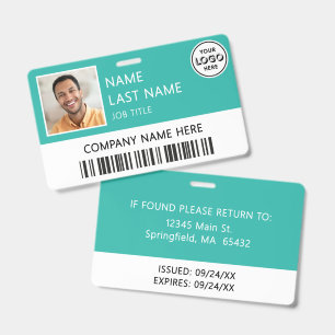 Bedrijfslogo Werknemersfoto Turquoise ID Badge
