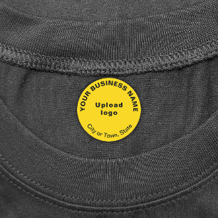 Bedrijfsmerk op gele ronde strijklabel labels
