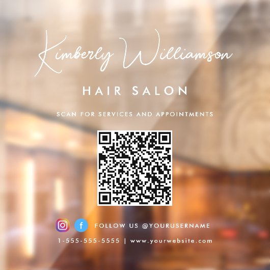 Bedrijfsnaam Chique Handtekening Script QR Code Raamsticker (Vel 2)