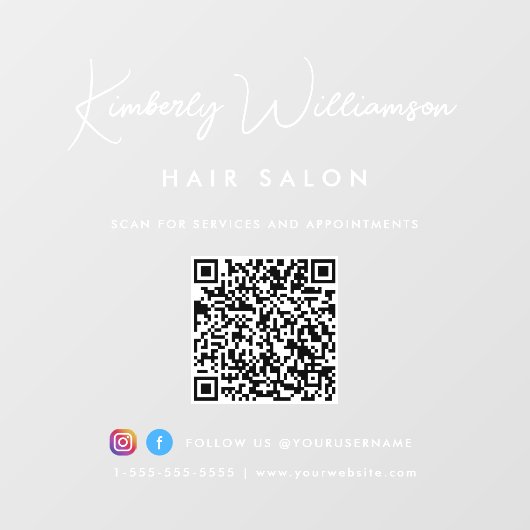 Bedrijfsnaam Chique Handtekening Script QR Code Raamsticker (Vel)