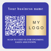 Bedrijfsnaam donkerblauw logo qr code vierkante sticker (Voorkant)