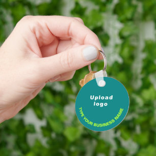 Bedrijfsnaam en Logo, Blauwgroen groen rondalumini Sleutelhanger