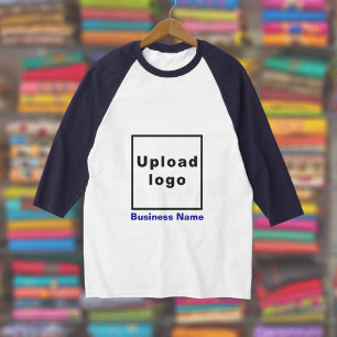 Bedrijfsnaam en Logo, Navy en White 3/4 Sleeve T-shirt