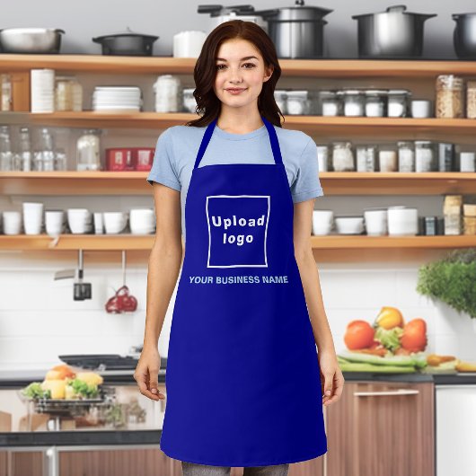 Bedrijfsnaam en Logo op blauw polyesterSchort Schort
