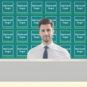 Bedrijfsnaam en Logo op Blauwgroen groen Behang