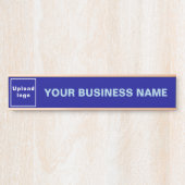 Bedrijfsnaam en Logo op Blue Long Hanging Deurbordje (Voorkant)