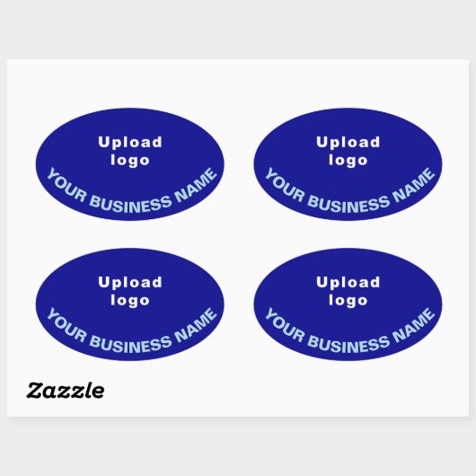 Bedrijfsnaam en Logo op Blue Oval Shape Sticker (Vel)