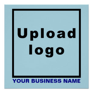 Bedrijfsnaam en logo op lichtblauwe glanzende vier perfect poster