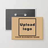 Bedrijfsnaam en Logo op Lichtbruine Rechthoek Button (Voorkant / Achterkant)