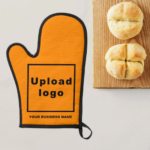 Bedrijfsnaam en logo op oranje ovenwant
