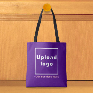 Bedrijfsnaam en logo op paarse boodschappentas draagtas